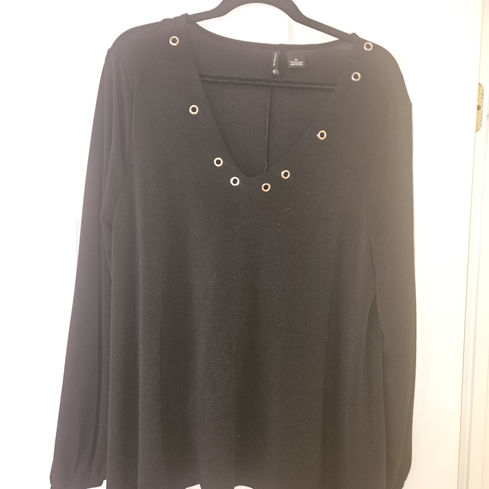 Chic Black Eyelet V-Neck Blouse